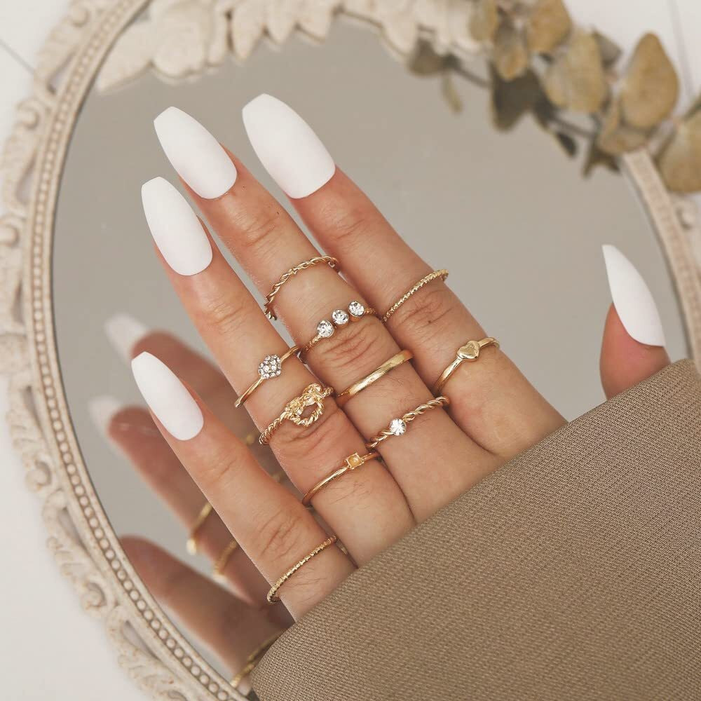 Shining Diva Fashion Latest Stylish Metal Boho Midi Finger Rings for Women and Girls - Set of 10 (12982r), Golden