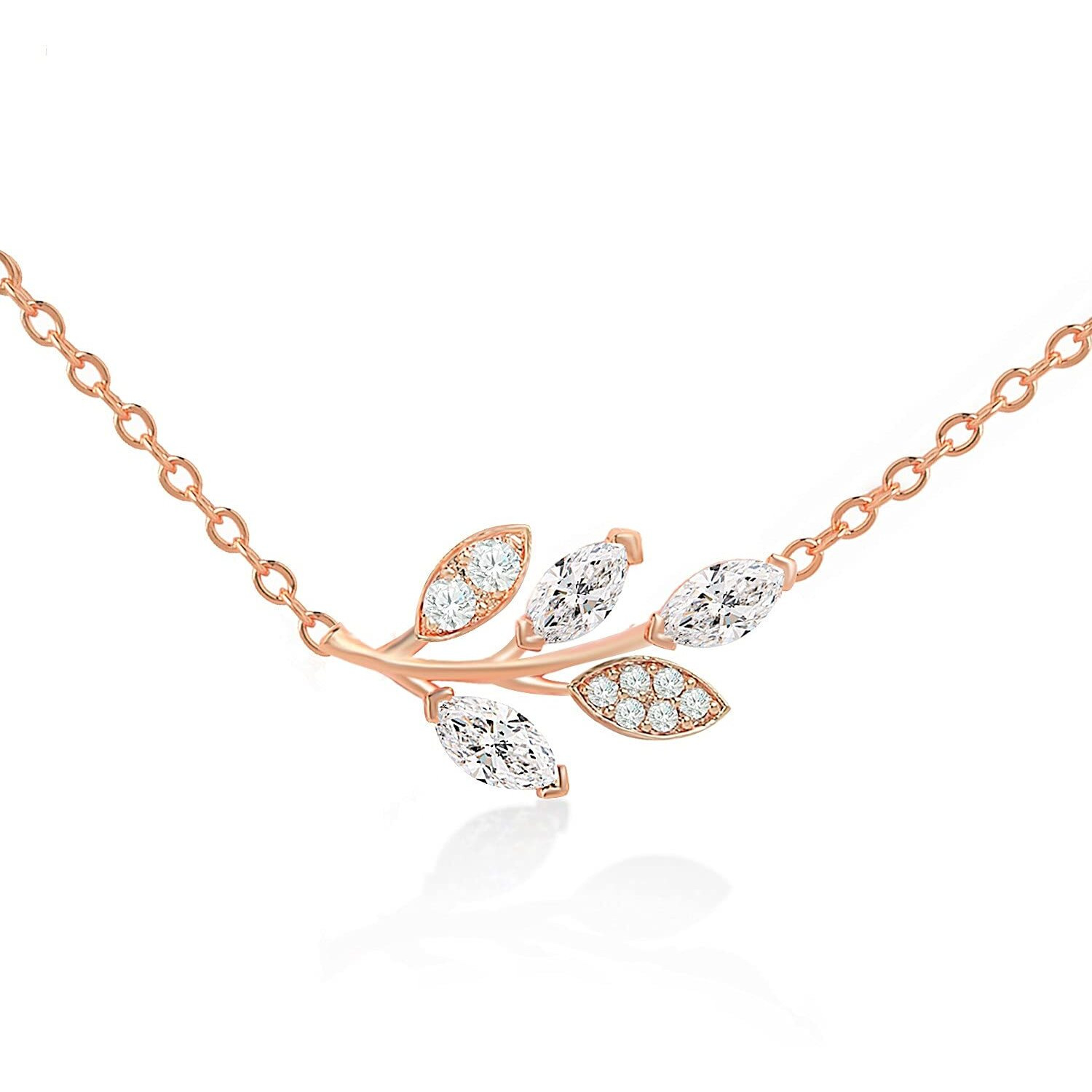 MINUTIAE Rose Gold Plated Vine Shape Pendant Necklace Chain With Solitaire Crystal Diamond Stylish Fashion Jewelry For Women and Girls
