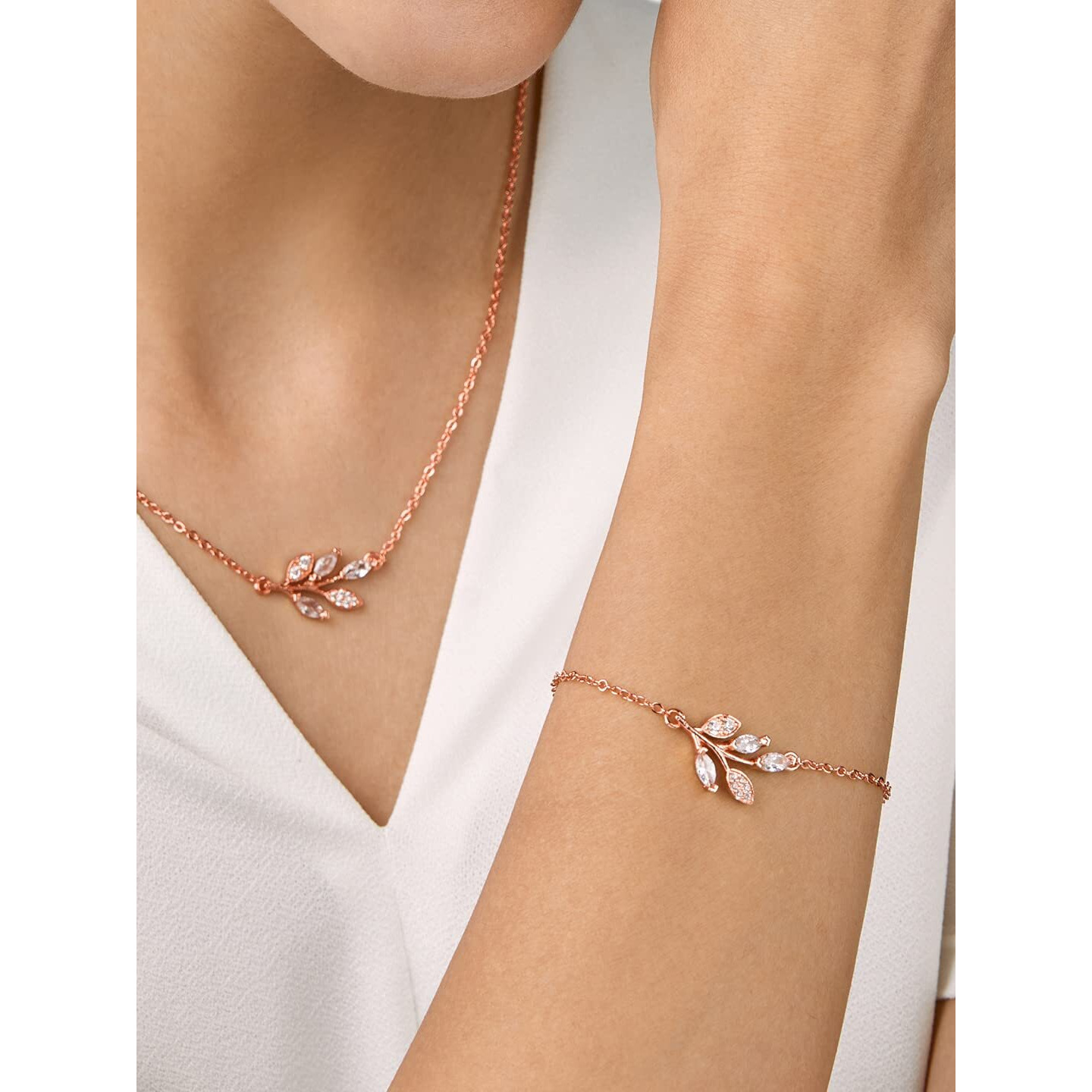 MINUTIAE Rose Gold Plated Vine Shape Pendant Necklace Chain With Solitaire Crystal Diamond Stylish Fashion Jewelry For Women and Girls