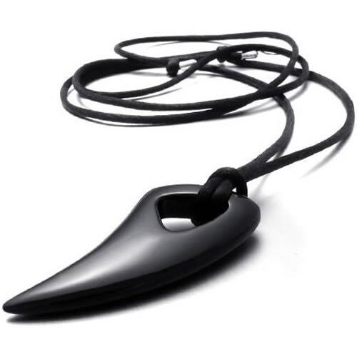 Yellow Chimes Pendant for Men Black Men Pendant Stainless Steel Wolf Tooth Black Leather Rope Pendant for Men and Boys.