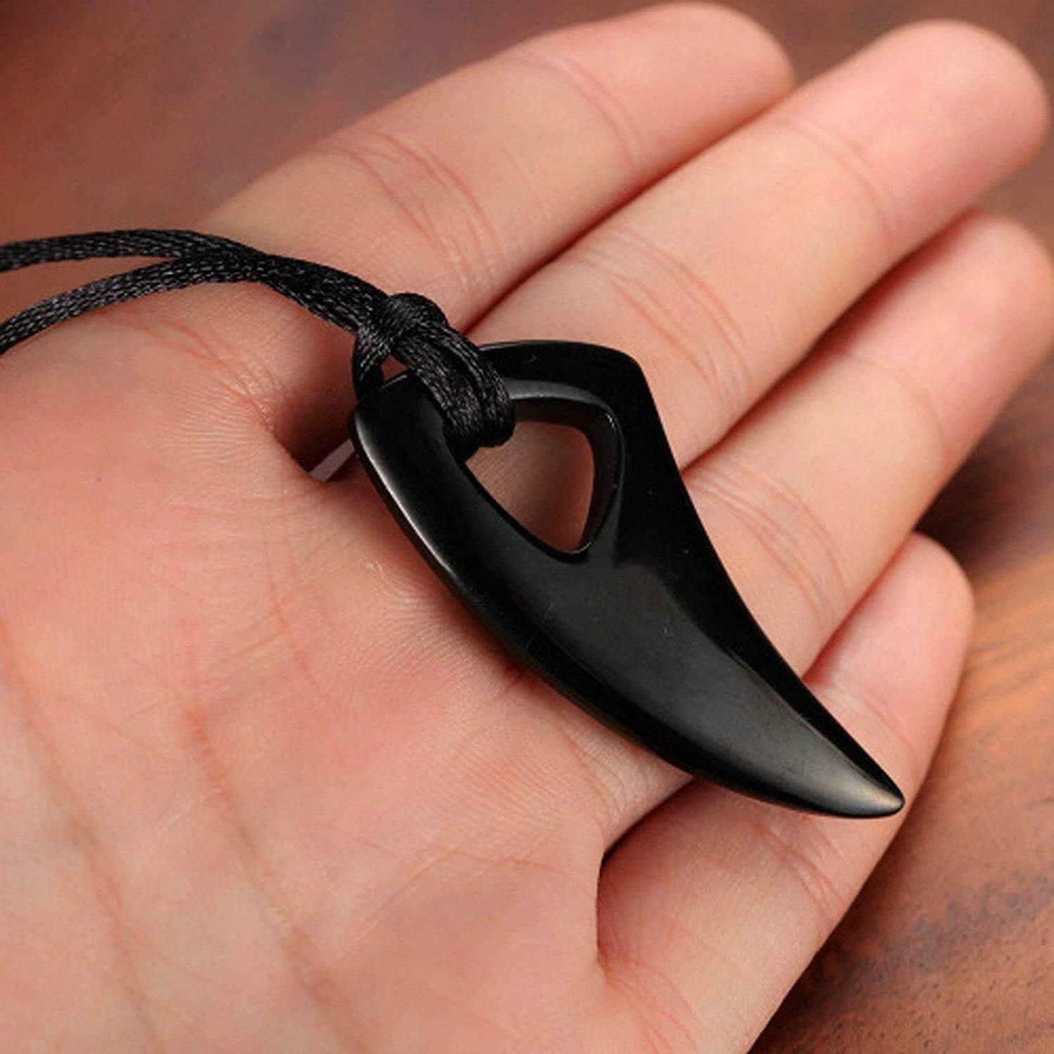 Yellow Chimes Pendant for Men Black Men Pendant Stainless Steel Wolf Tooth Black Leather Rope Pendant for Men and Boys.