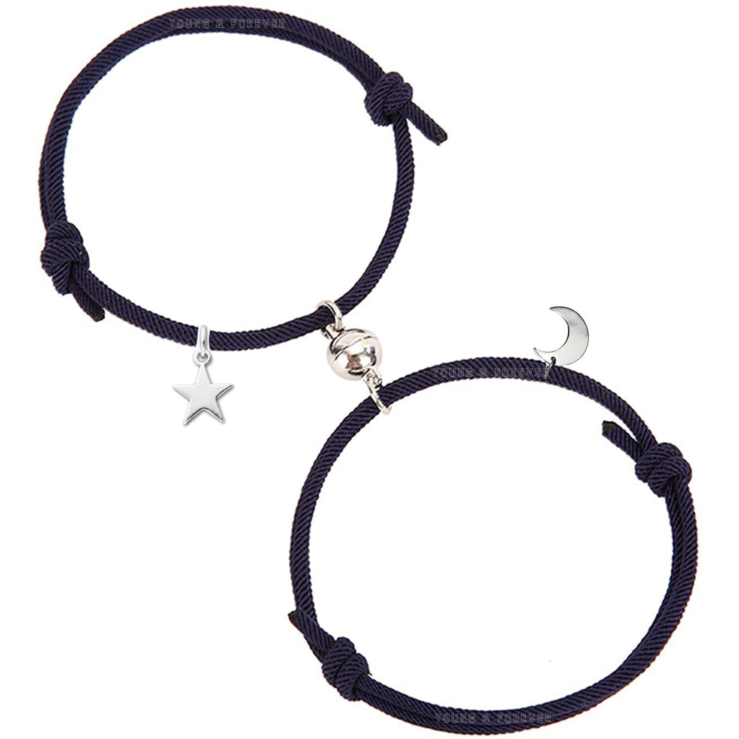 Young & Forever Gift Womens Long Distance Pinky Promise Friendship Couple Magnetic Vows of Eternal Love Sun Moon Heart Morse Code Evil Eyes Bracelet