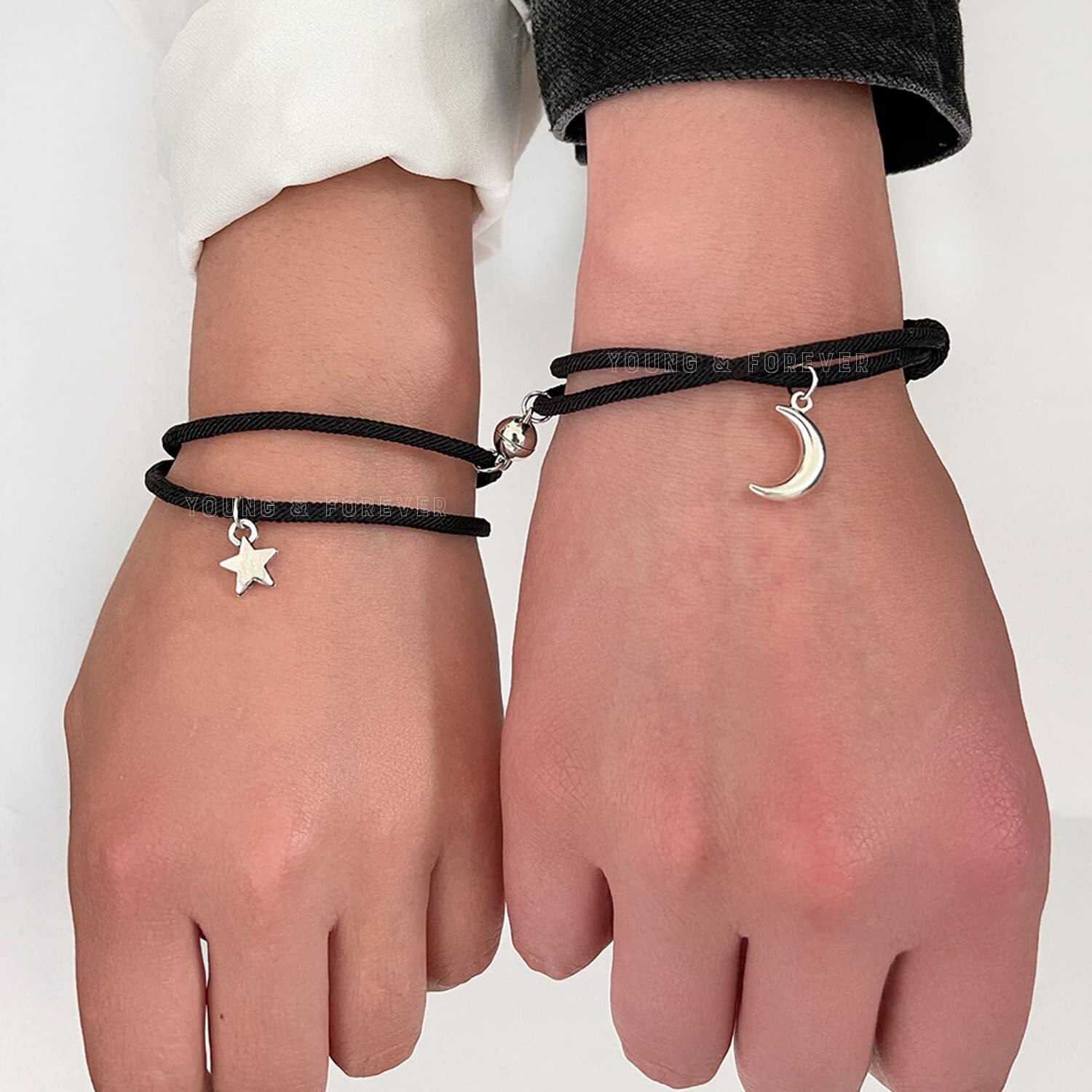 Young & Forever Gift Womens Long Distance Pinky Promise Friendship Couple Magnetic Vows of Eternal Love Sun Moon Heart Morse Code Evil Eyes Bracelet