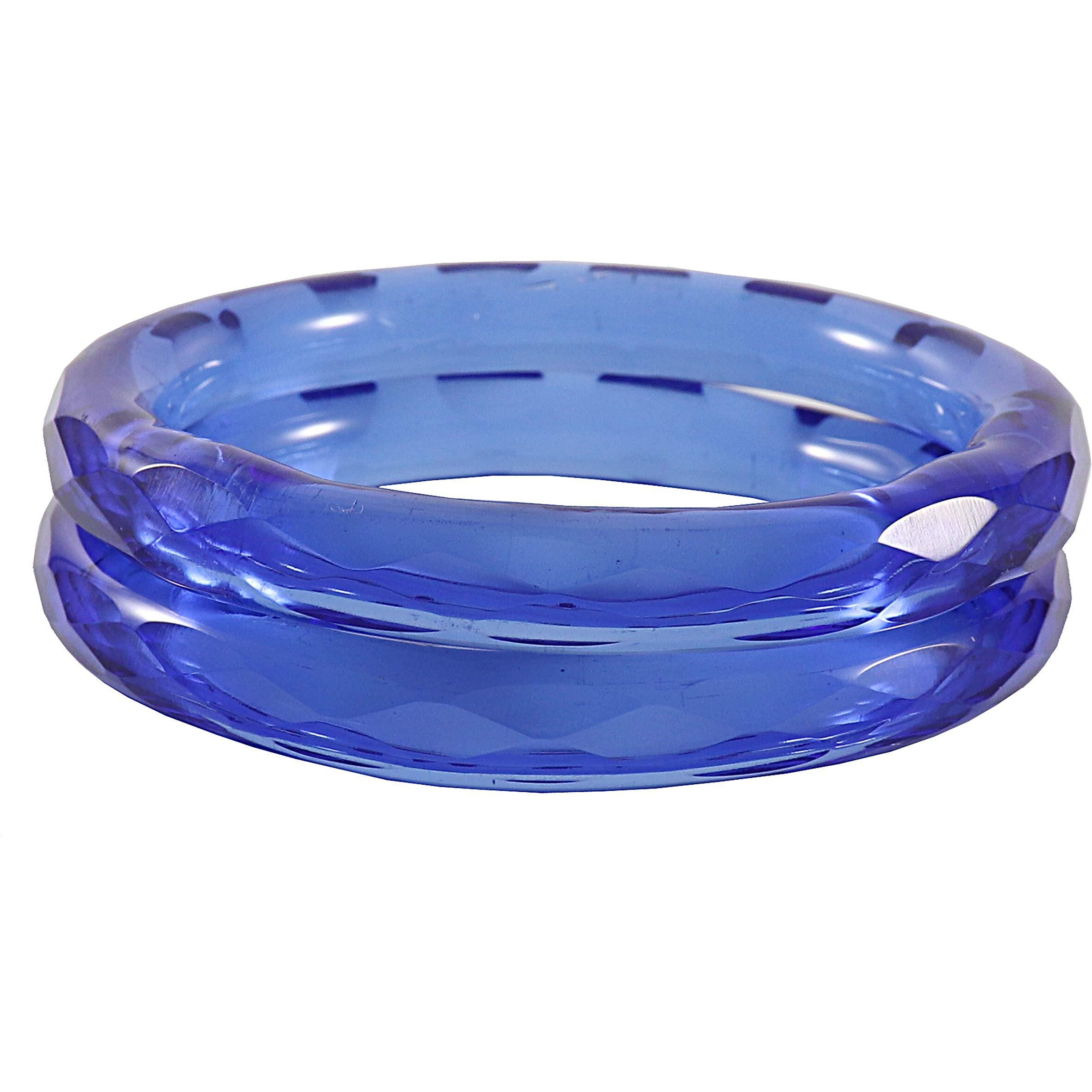 ZULKA Get your traditions Glass With Diamond Pattern Glossy Finished Kada Set For Women and Girls,(Blue_2.4 Inches), Pack Of 2 Kada Set