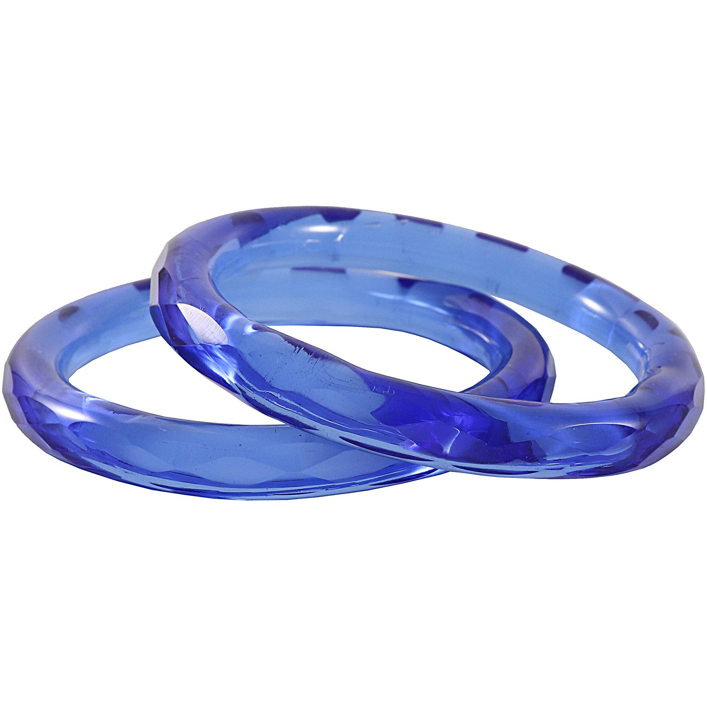 ZULKA Get your traditions Glass With Diamond Pattern Glossy Finished Kada Set For Women and Girls,(Blue_2.4 Inches), Pack Of 2 Kada Set