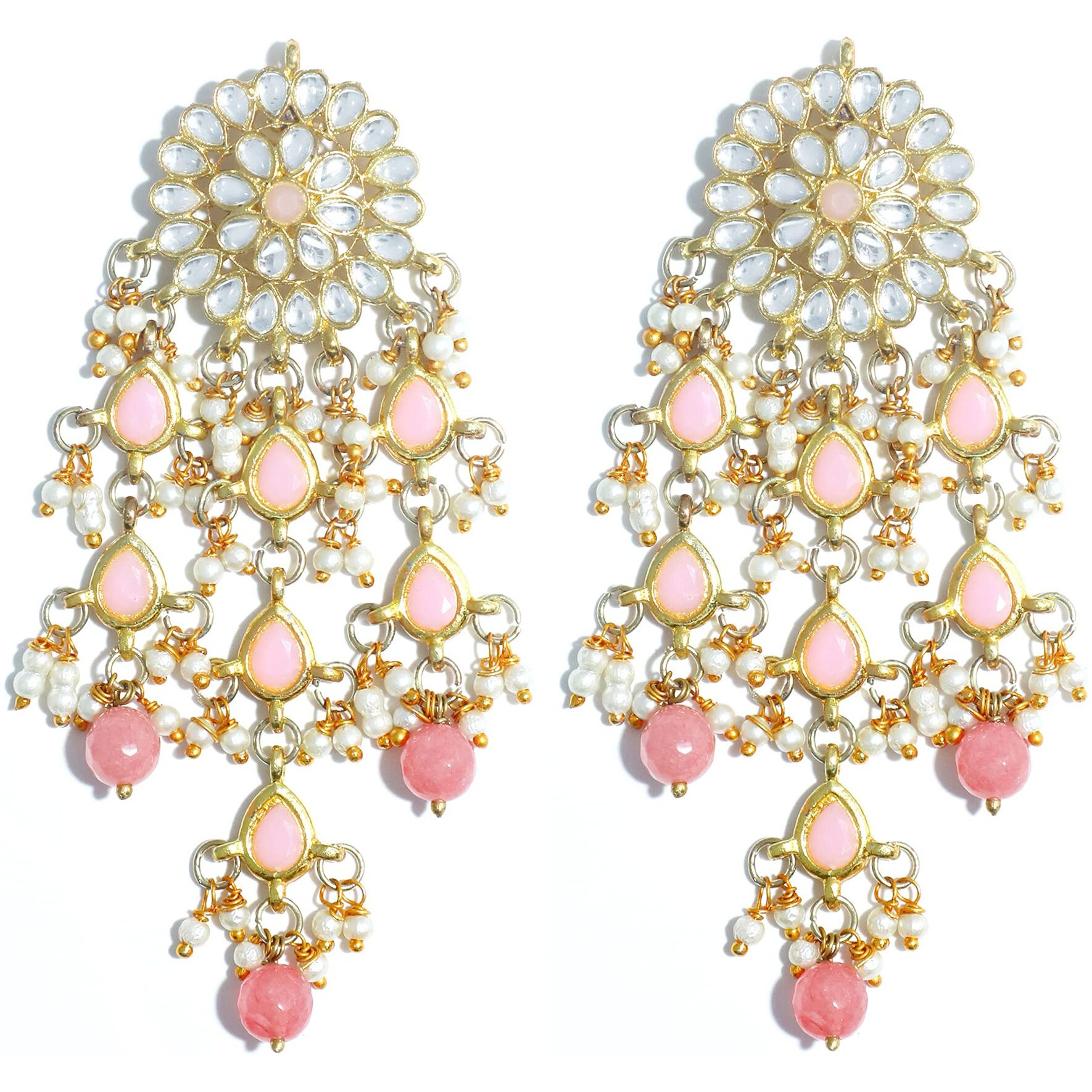 Karatcart Gold Plated Kundan Tassel Earrings for Women (Peach)