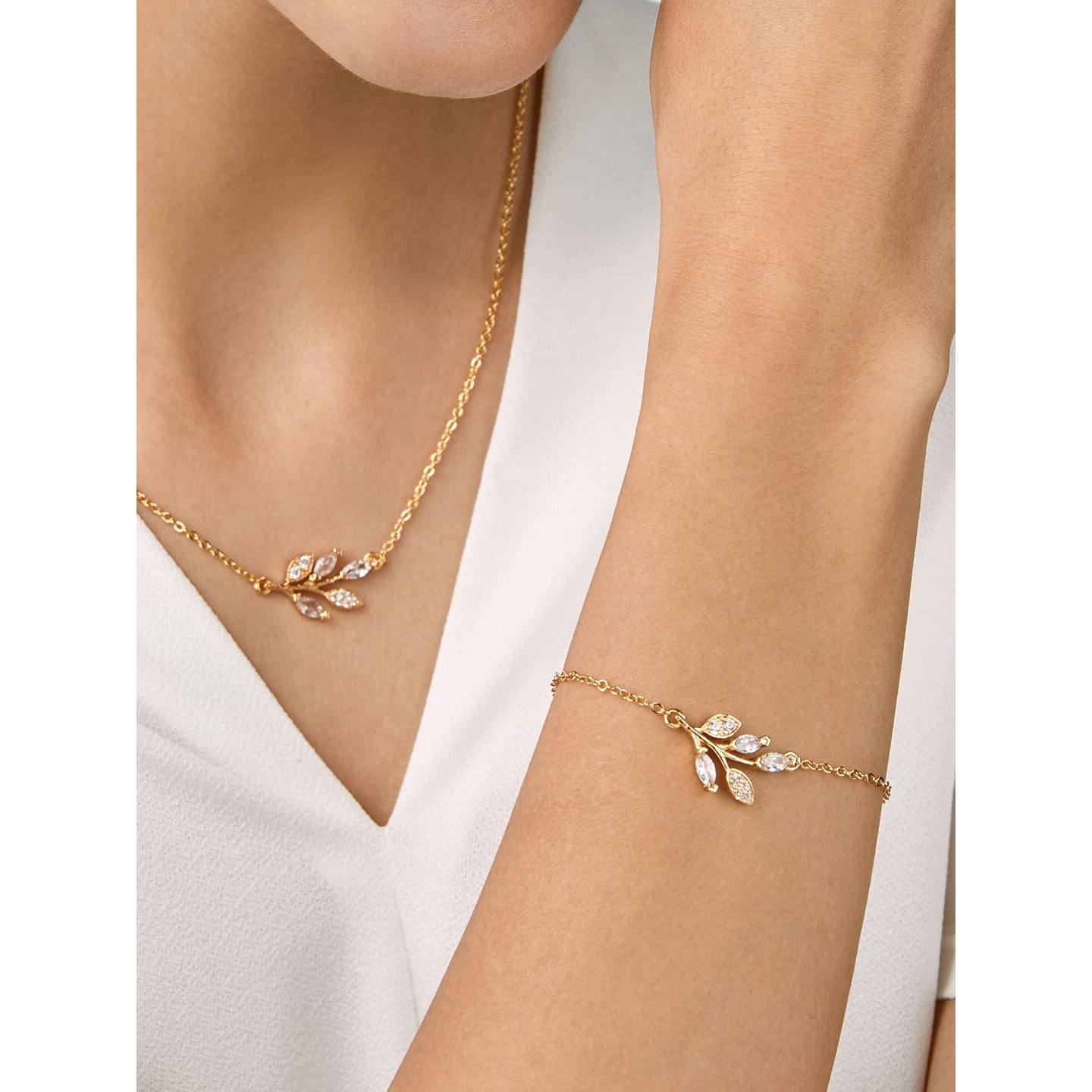 MINUTIAE Gold Plated Vine Shape Pendant Necklace Chain With Solitaire Crystal Diamond Stylish Fashion Jewelry For Women and Girls