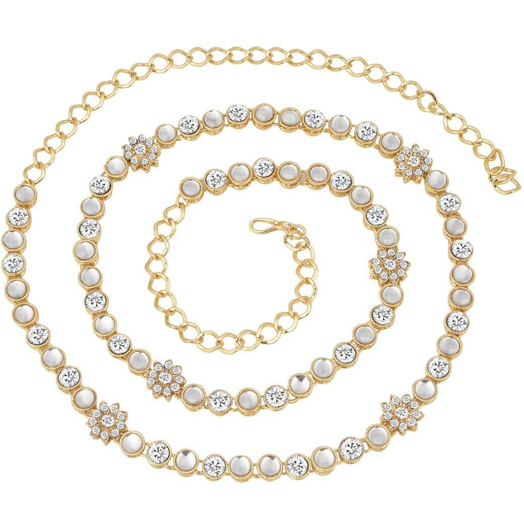 Peora Traditional Jewellery Gold Plated Kundan Waist Belt Kamar bandh Belly Chain for Women & Girls