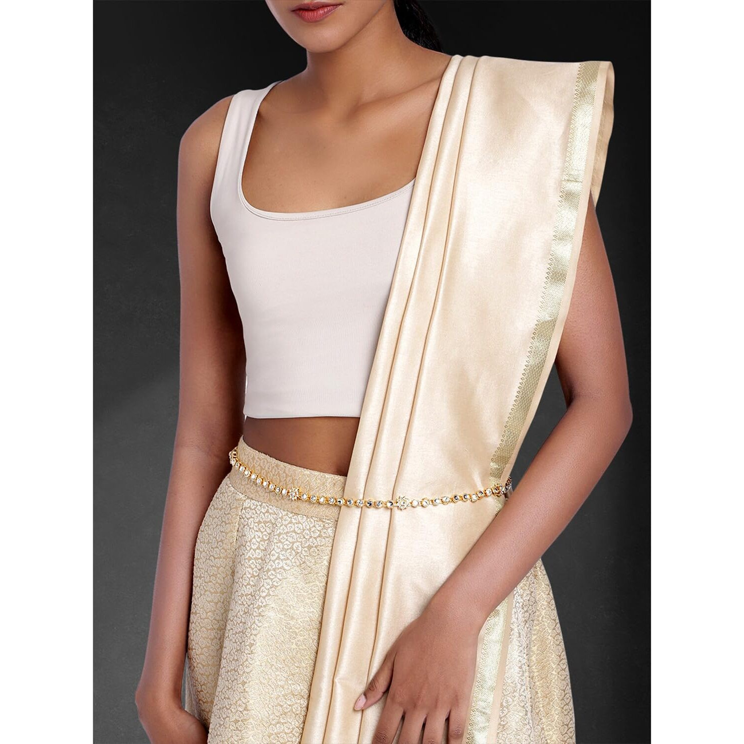 Peora Traditional Jewellery Gold Plated Kundan Waist Belt Kamar bandh Belly Chain for Women & Girls