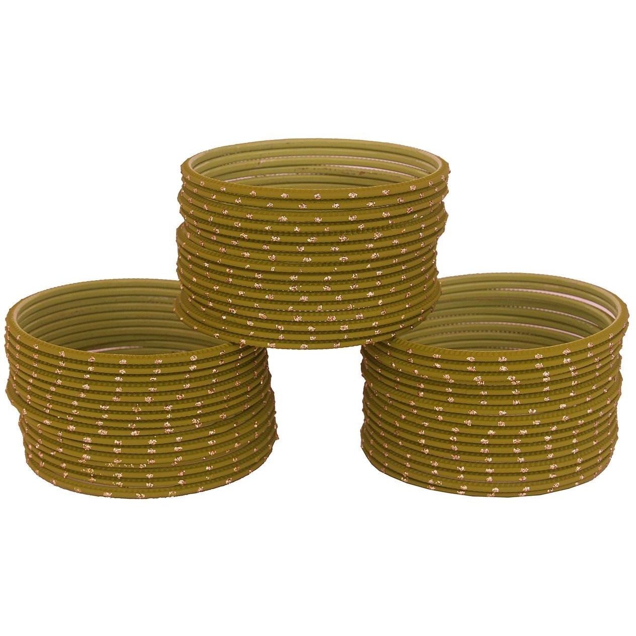 NMII Non-Precious Metal Base Metal with Polka Dots Glossy Finished Bangle Set For Women and Girls, (Mehandi_2.4 Inches), Pack Of 48 Bangle Set