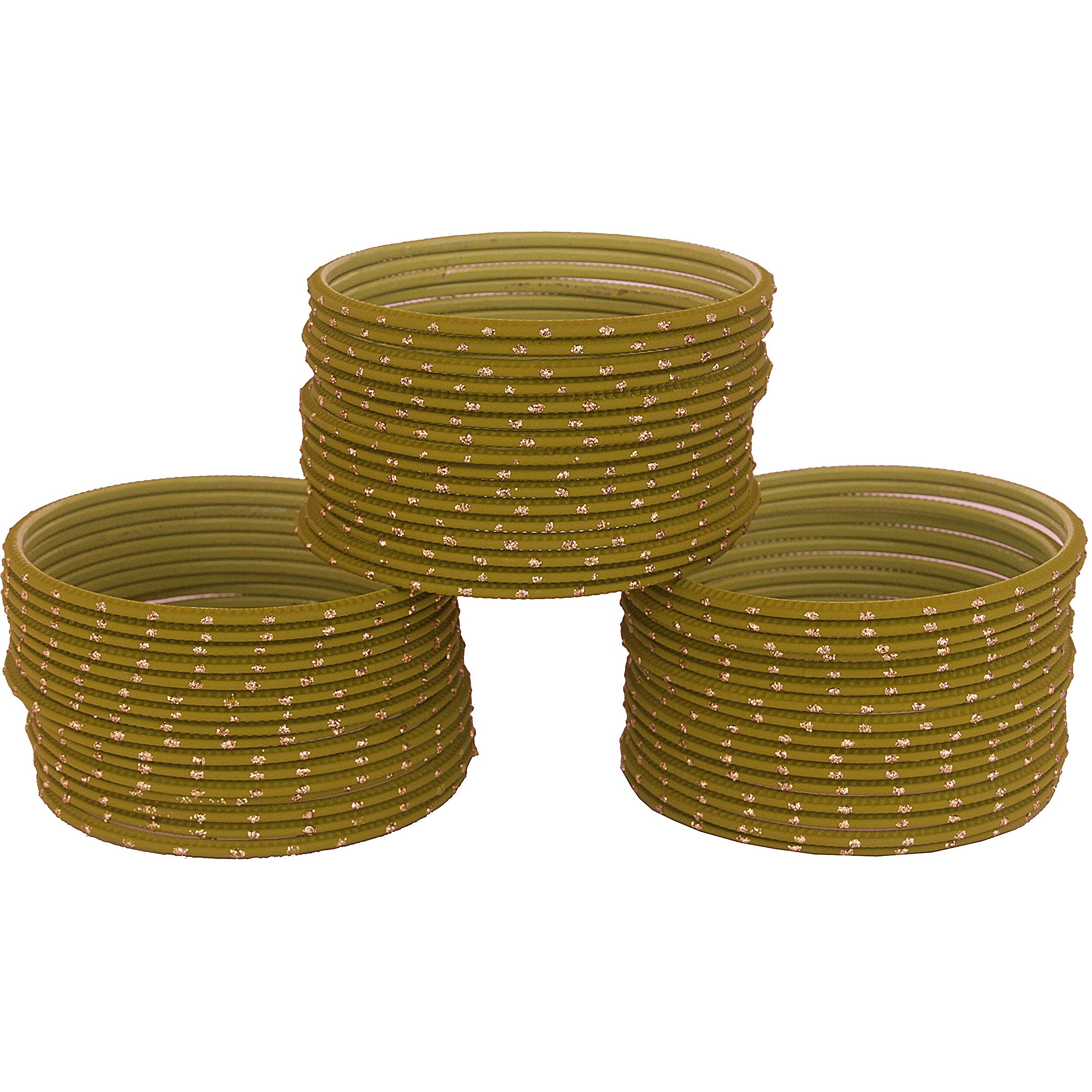 NMII Non-Precious Metal Base Metal with Polka Dots Glossy Finished Bangle Set For Women and Girls, (Mehandi_2.6 Inches), Pack Of 48 Bangle Set