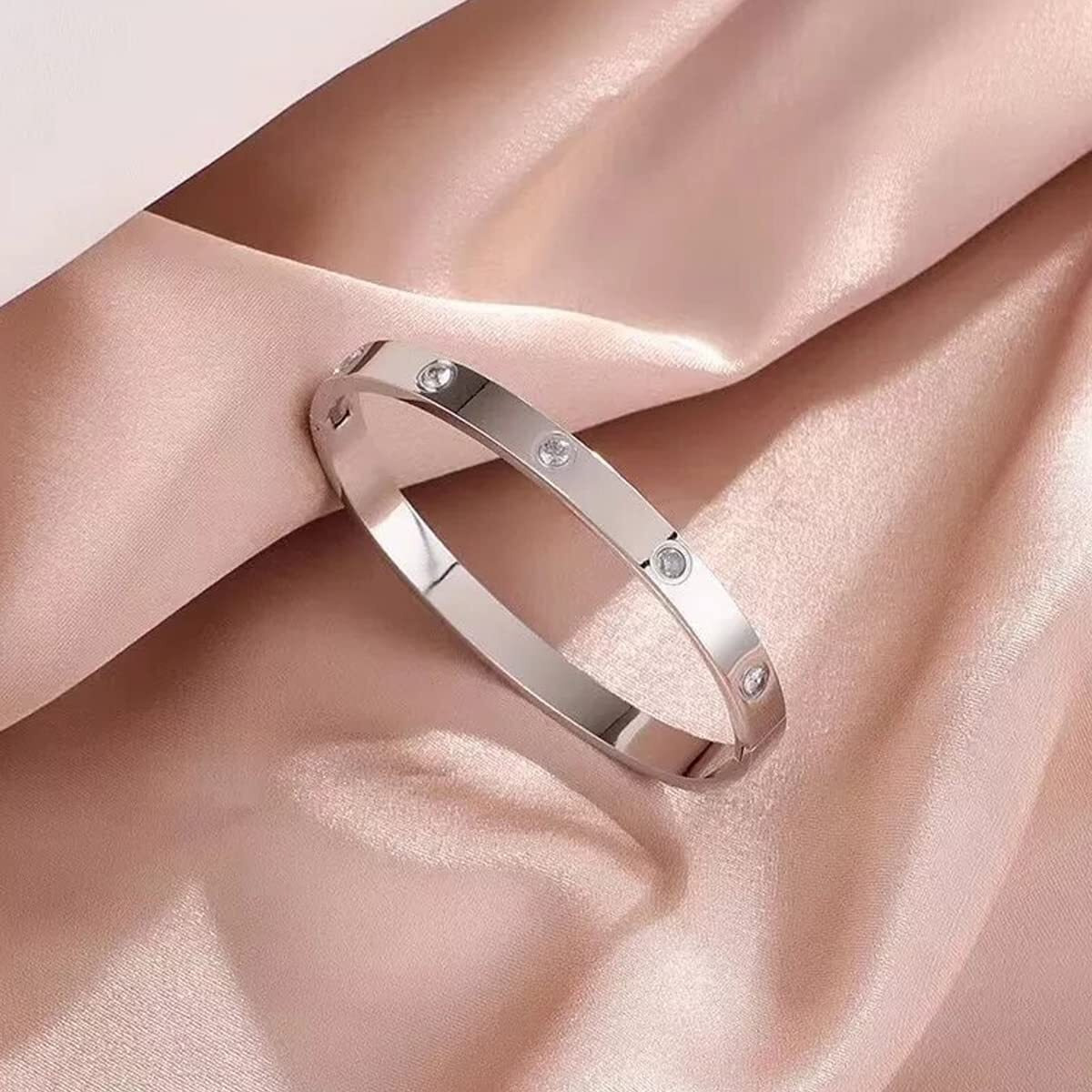 Jewels Galaxy Jewellery For Women Contemporary Silver Plated Love AD Bracelet (MYN-BNG-17178)