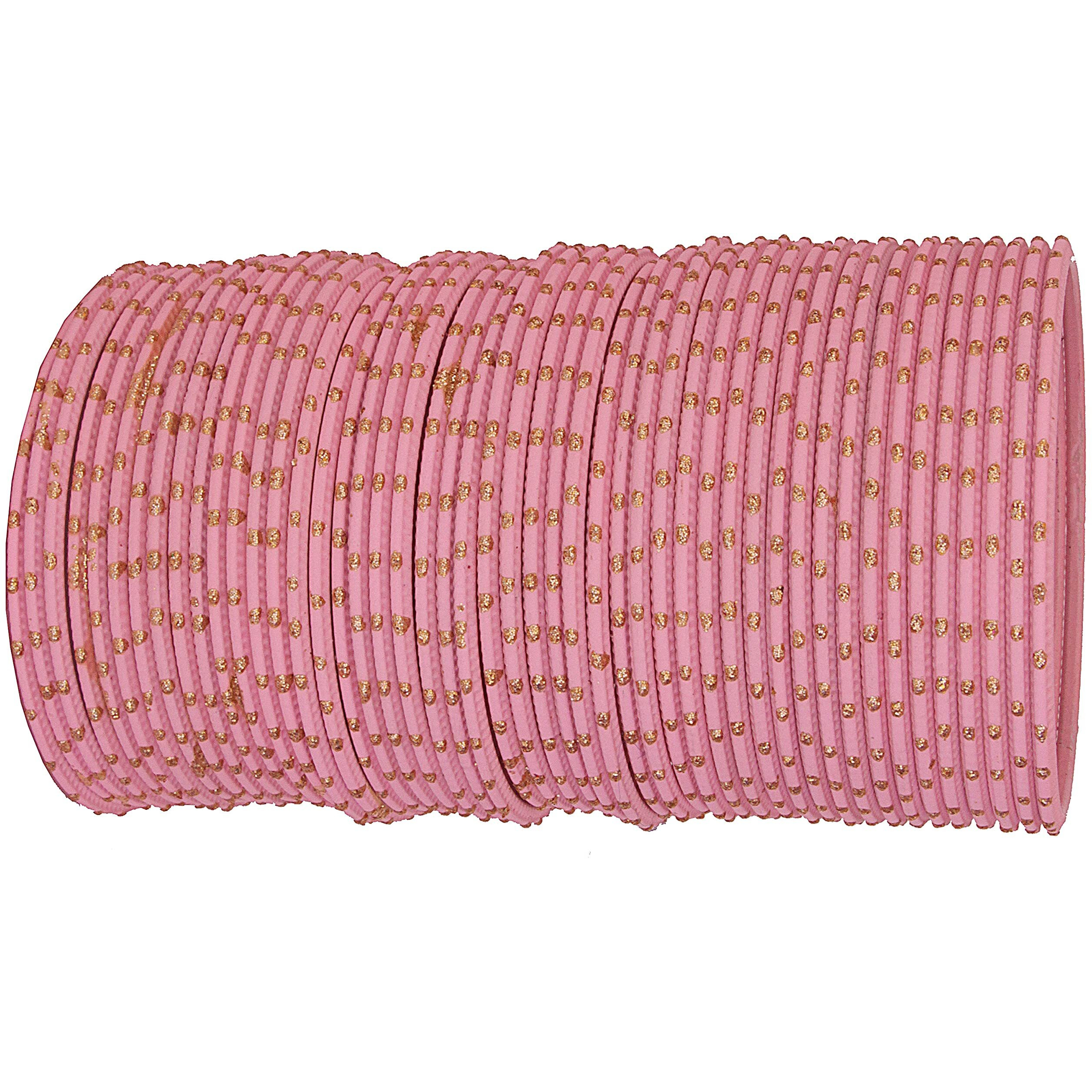 NMII Metal with Golden Polka Dots Bangles Set For Women and Girls | Metal Bangles | Plain Simple Bangles | Chudi Set | Bangles Bracelet | Womens Bangles | Jewellery- (MNY1-Pink-2.2)-Set of 48