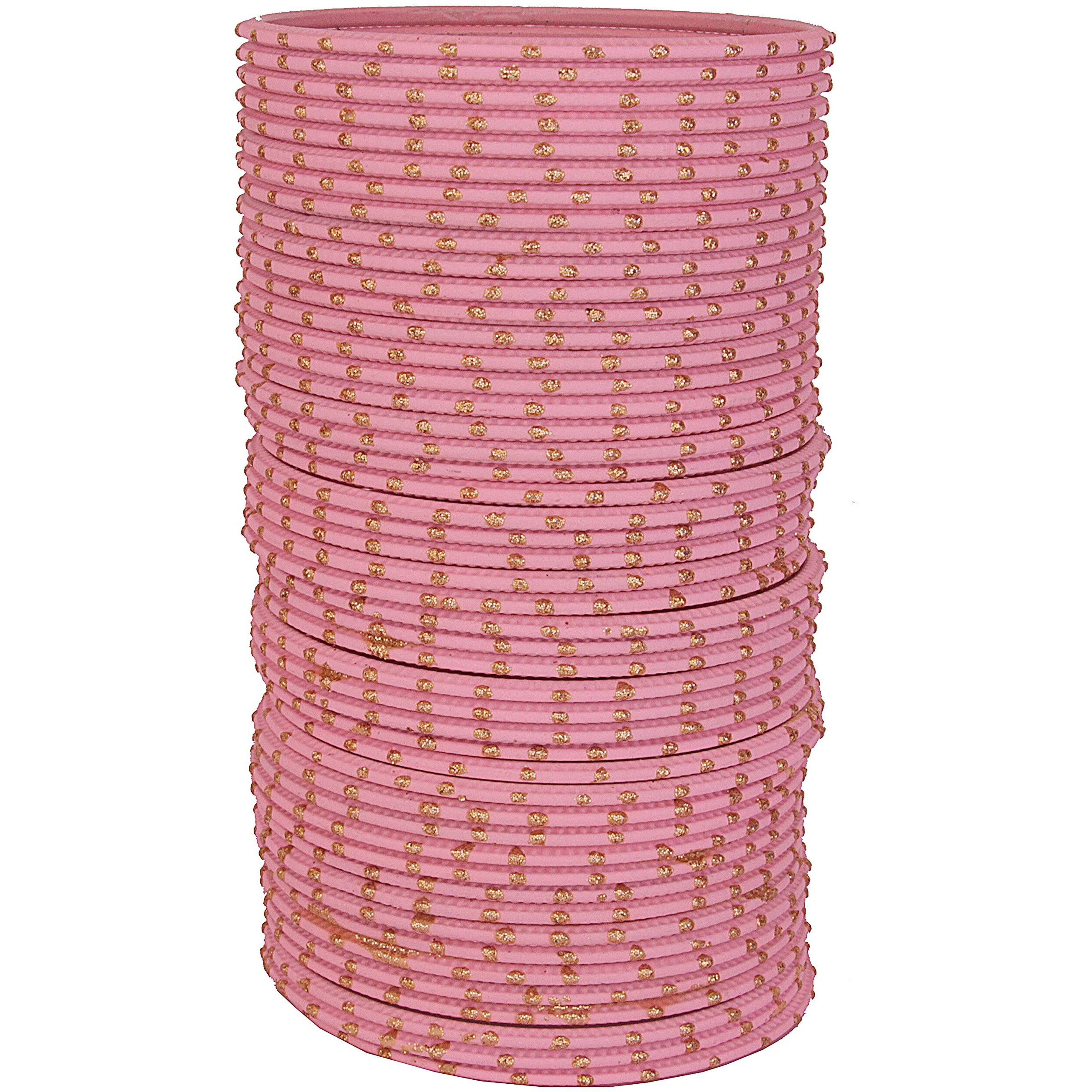 NMII Metal with Golden Polka Dots Bangles Set For Women and Girls | Metal Bangles | Plain Simple Bangles | Chudi Set | Bangles Bracelet | Womens Bangles | Jewellery- (MNY1-Pink-2.2)-Set of 48