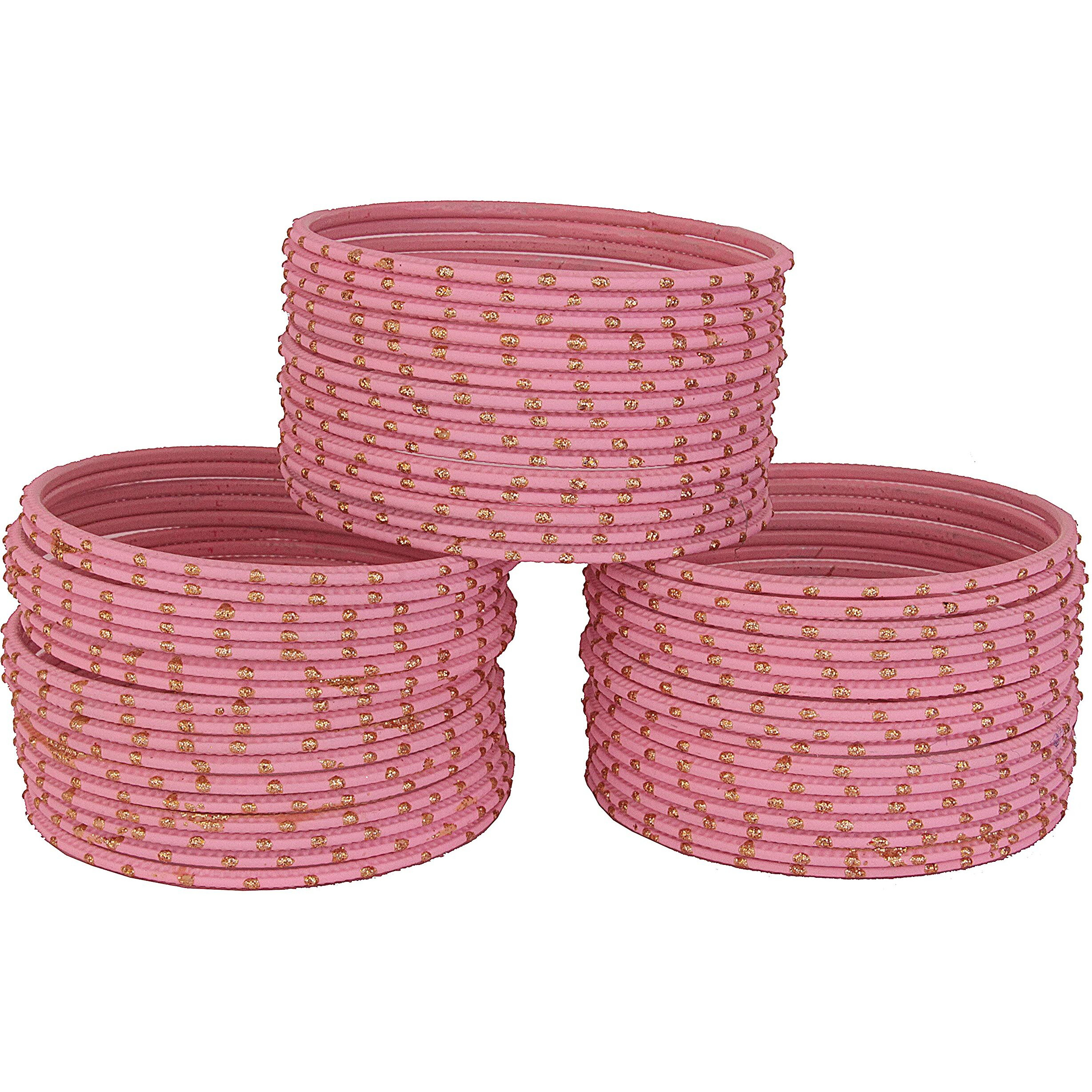 NMII Metal with Golden Polka Dots Bangles Set For Women and Girls | Metal Bangles | Plain Simple Bangles | Chudi Set | Bangles Bracelet | Womens Bangles | Jewellery- (MNY1-Pink-2.2)-Set of 48
