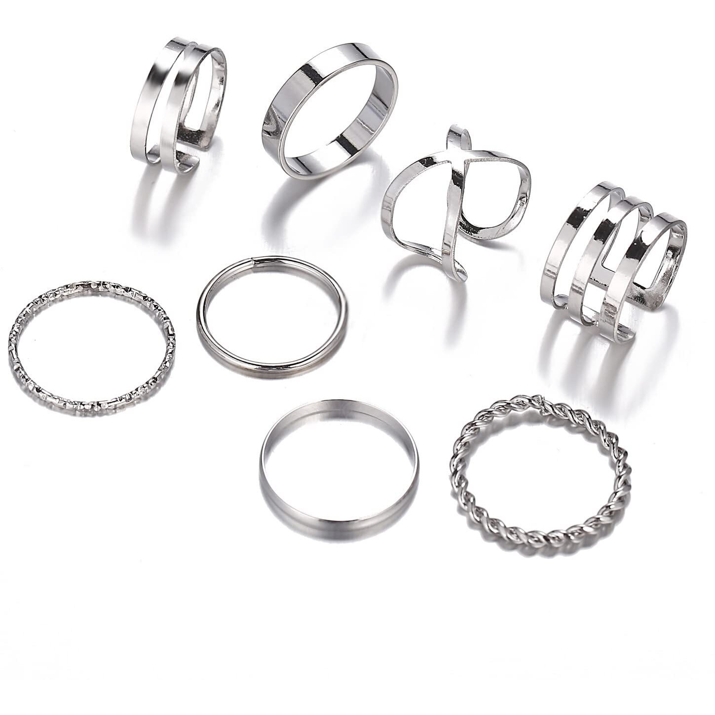 Shining Diva Fashion Latest Stylish Metal Boho Midi Finger Rings for Women and Girls - Set of 8 (12964r), Silver