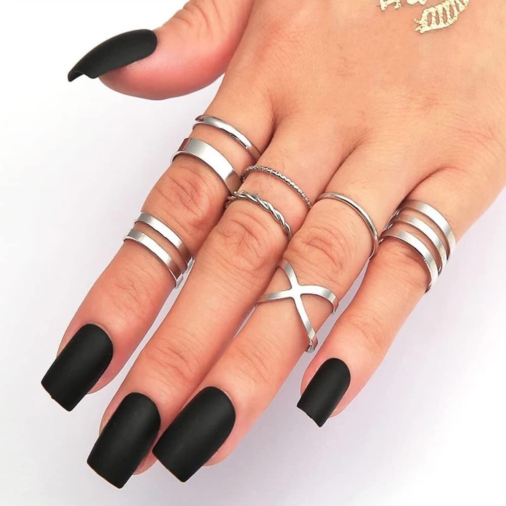 Shining Diva Fashion Latest Stylish Metal Boho Midi Finger Rings for Women and Girls - Set of 8 (12964r), Silver