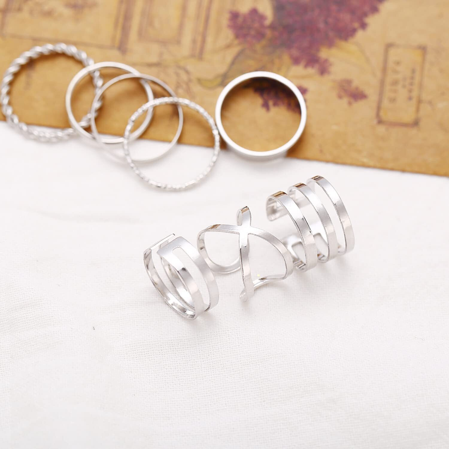 Shining Diva Fashion Latest Stylish Metal Boho Midi Finger Rings for Women and Girls - Set of 8 (12964r), Silver