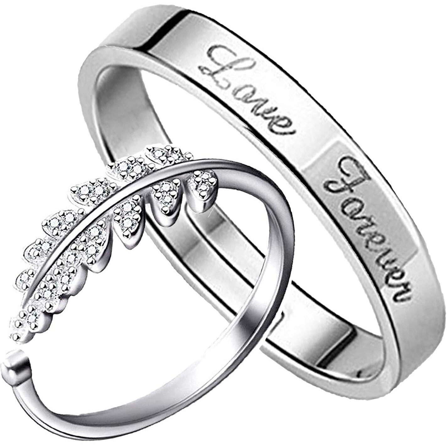 Mahi Valentine Gift Proposal Love for ever and Leafy Couple Ring Set with Crystals for Men & Women (FRCO1103081R)