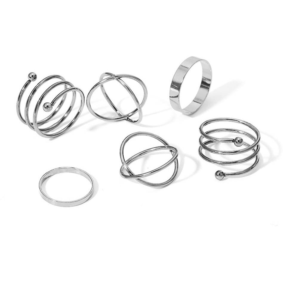 Shining Diva Fashion Latest Stylish Metal Boho Midi Finger Rings for Women and Girls - Set of 6 (14423r), Silver