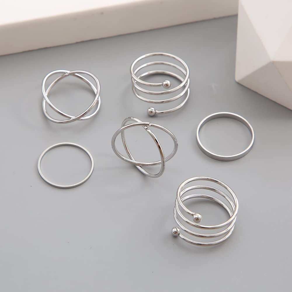 Shining Diva Fashion Latest Stylish Metal Boho Midi Finger Rings for Women and Girls - Set of 6 (14423r), Silver