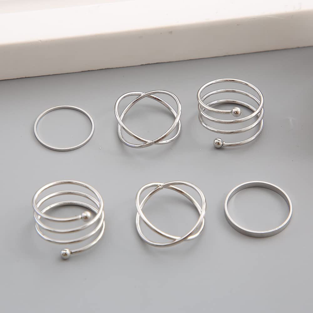 Shining Diva Fashion Latest Stylish Metal Boho Midi Finger Rings for Women and Girls - Set of 6 (14423r), Silver