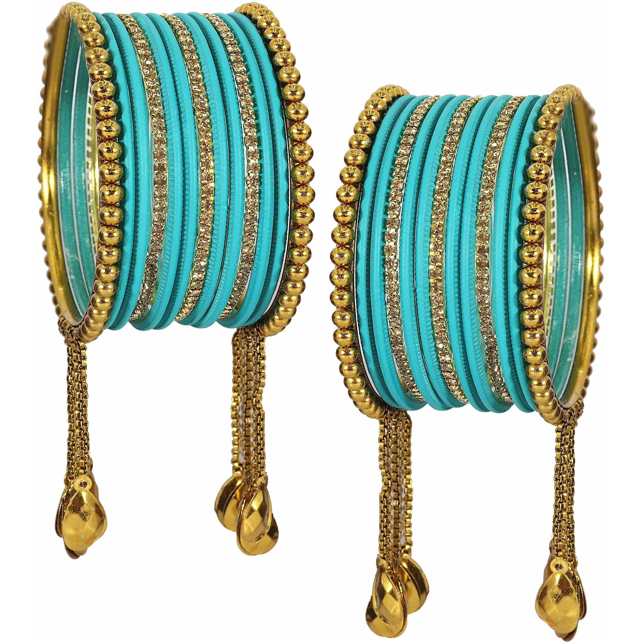 NMII Gold Plated Metal Bangles Set For Women & Girls with Zircon Gemstone & BallChain Linked | Latkan Bangle set | Traditional Bangles Bracelet | Stylish Gold Bangles-(F100-Radium-2.6),(Pack Of 26)