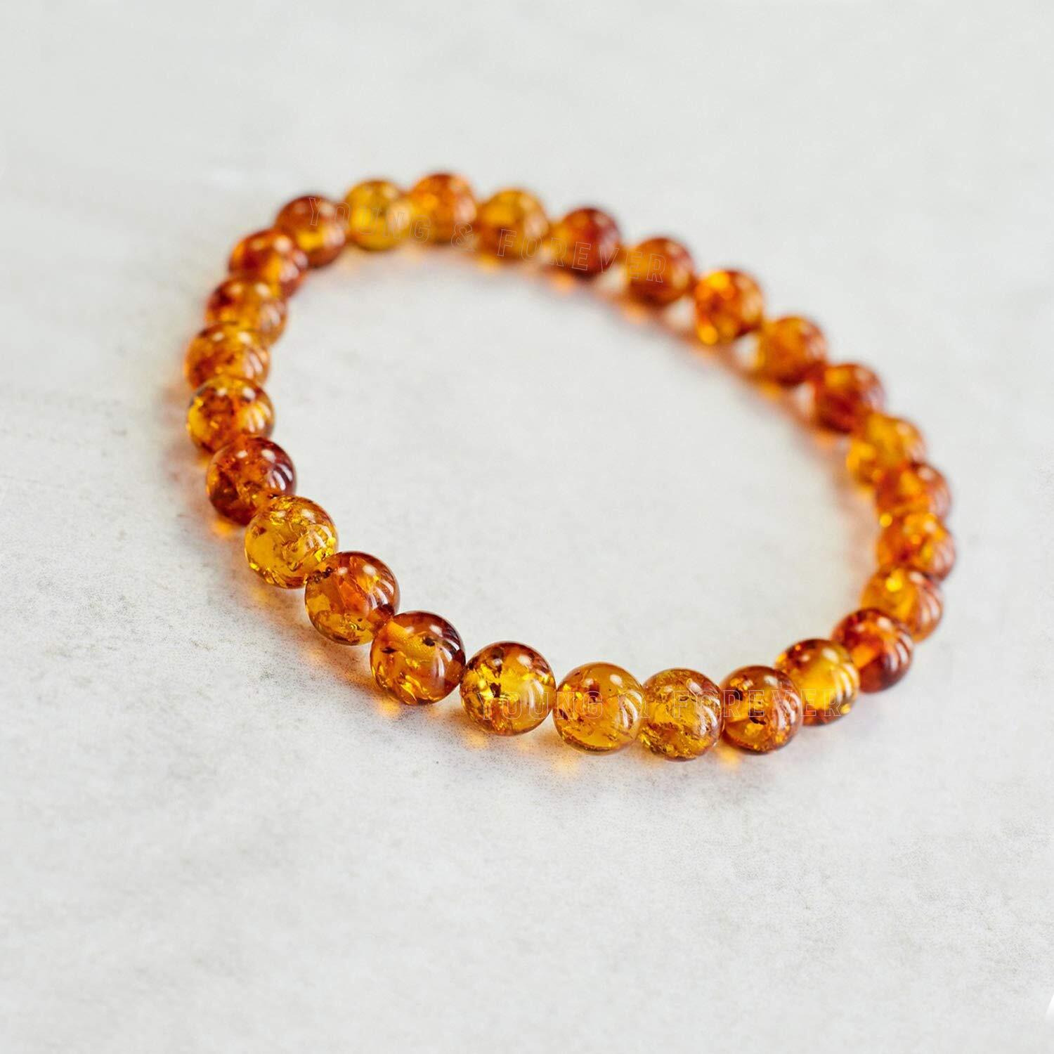 Young & Forever Gift Reiki Crystal Synthetic Semi Precious Gemstone Amber for Cherished Moments decisiveness and Clarity Healing Stone Stretch Bracelet for Men Women