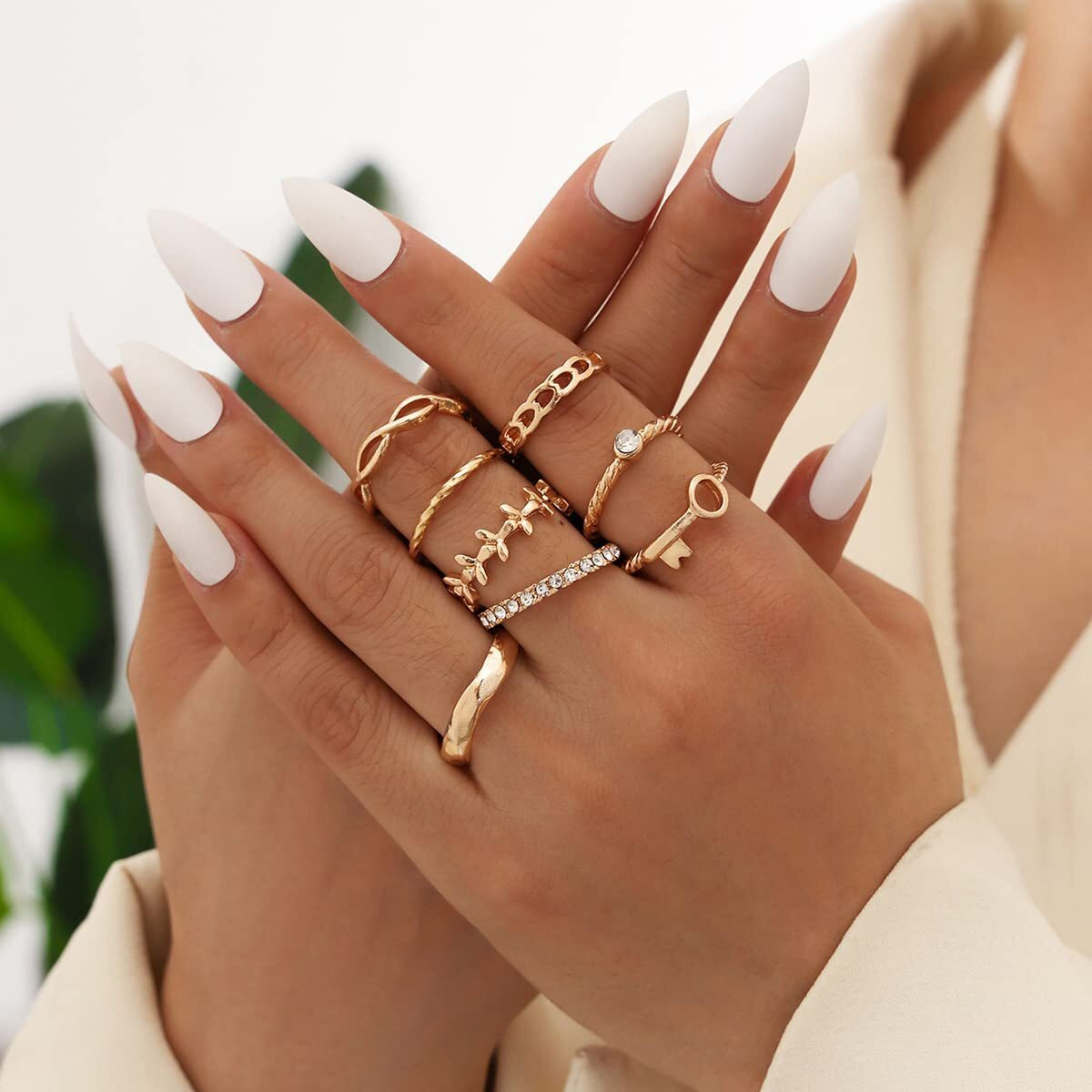 Shining Diva Fashion Latest Stylish Metal Boho Midi Finger Rings for Women and Girls - Set of 8 (13056r)