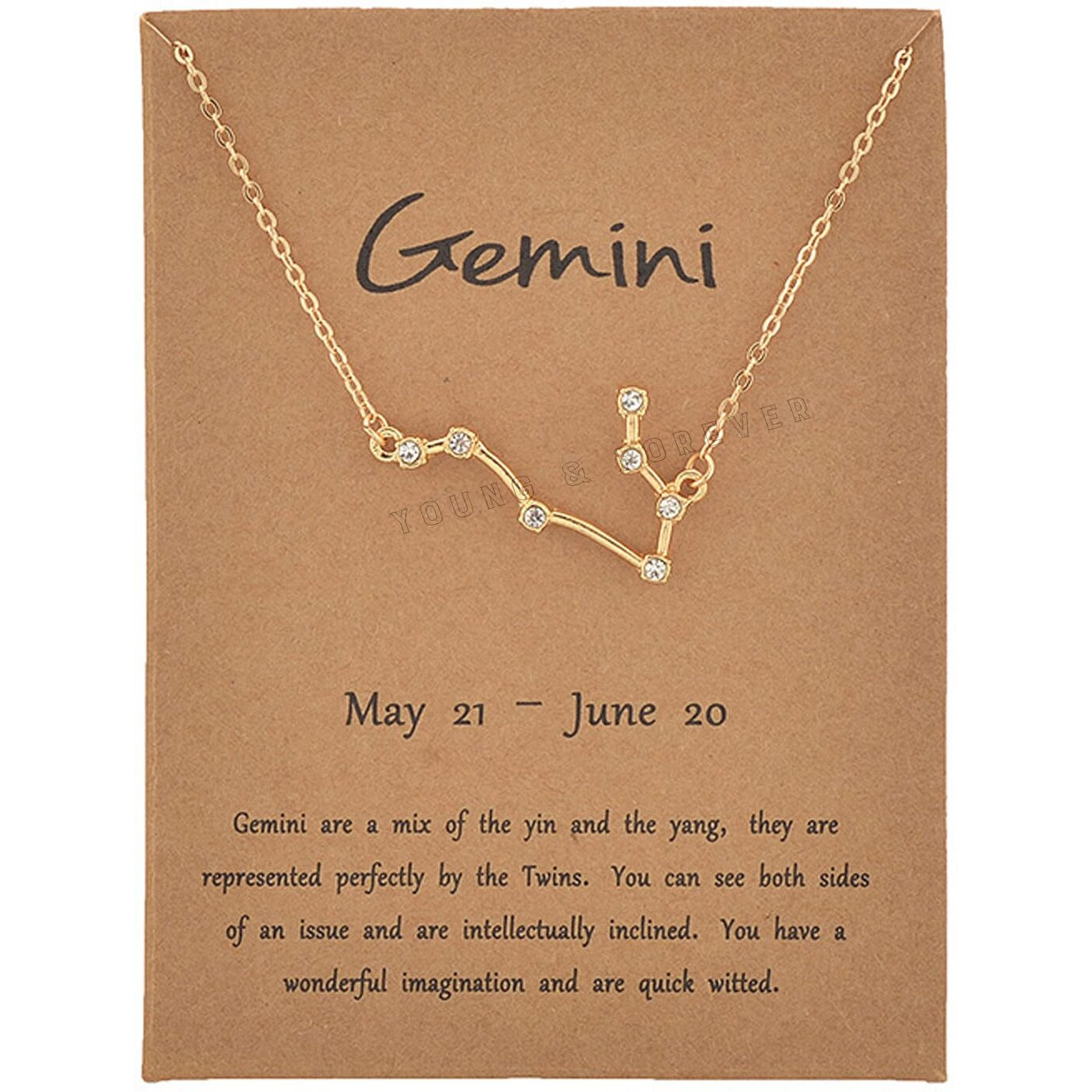 Young & Forever Gift Rakhi Gift Friendship Day Gifts Special 18K Cubic Zircon Gold Plated Gemini Necklace12 Zodiac Sign Constellation Letter Pendant Necklace for Women Girls, 18 Birthday Gift