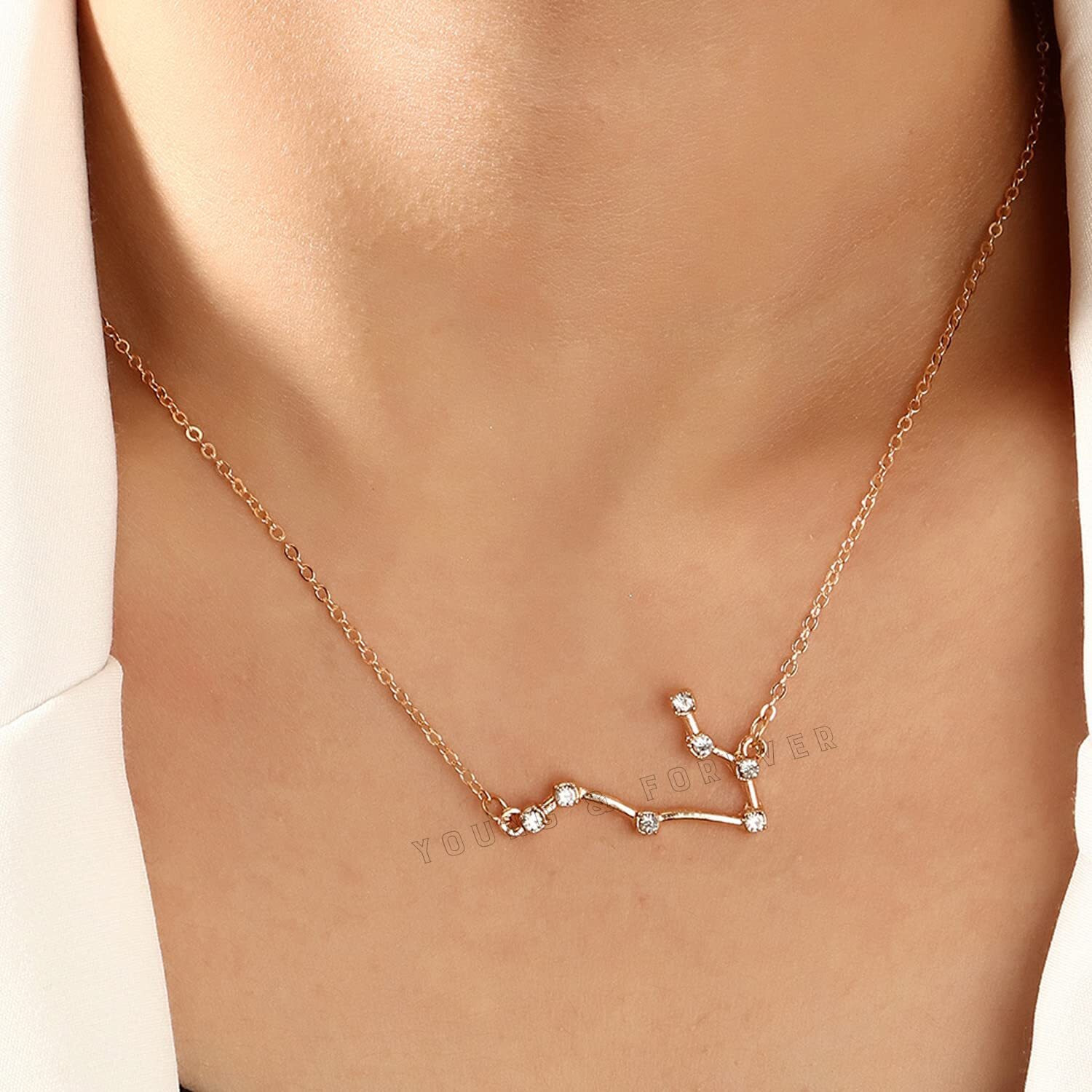 Young & Forever Gift Rakhi Gift Friendship Day Gifts Special 18K Cubic Zircon Gold Plated Gemini Necklace12 Zodiac Sign Constellation Letter Pendant Necklace for Women Girls, 18 Birthday Gift