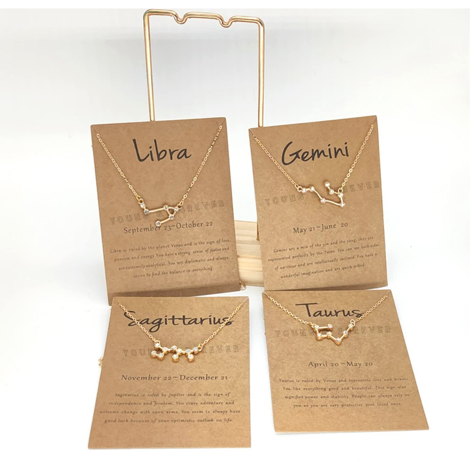 Young & Forever Gift Rakhi Gift Friendship Day Gifts Special 18K Cubic Zircon Gold Plated Gemini Necklace12 Zodiac Sign Constellation Letter Pendant Necklace for Women Girls, 18 Birthday Gift