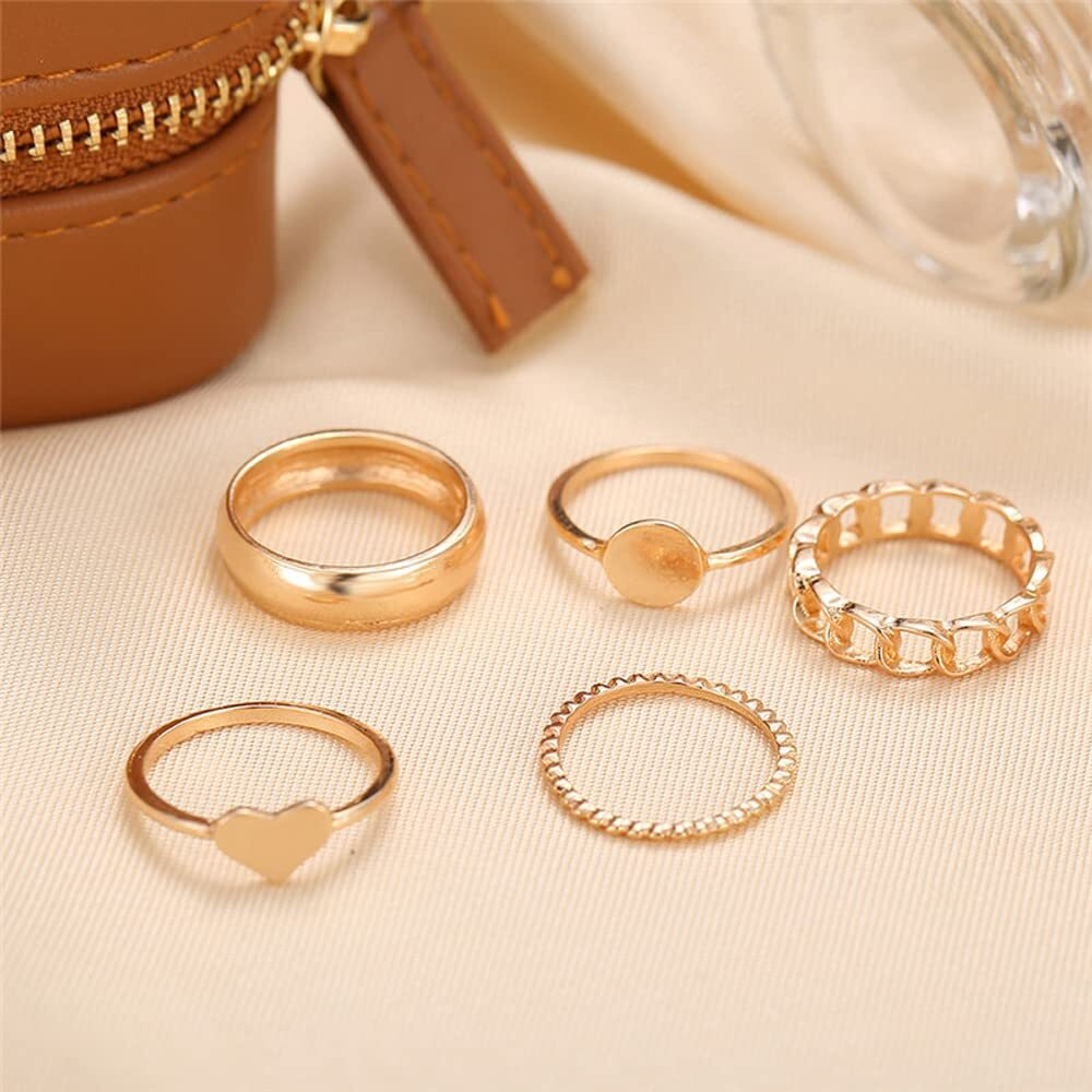 Shining Diva Fashion Latest Stylish Metal Boho Midi Finger Rings for Women and Girls - Set of 5 (13032r), Golden