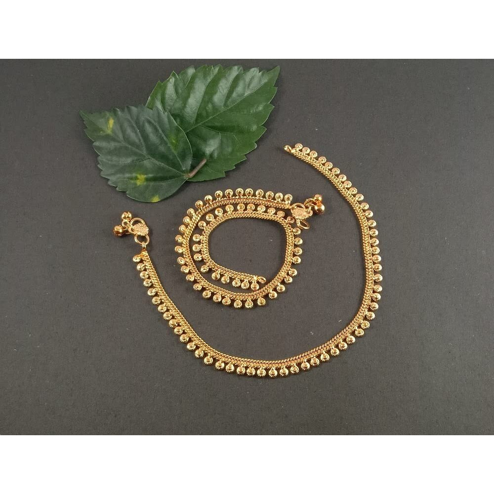 CUTE GOLD One Gram Gold Plated & Brass Stylish Anklets Kolusu Payal Ghungroo for Women & Girls (10.5 Inch)
