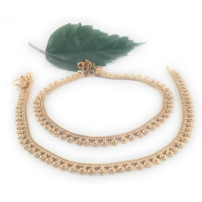 CUTE GOLD One Gram Gold Plated & Brass Stylish Anklets Kolusu Payal Ghungroo for Women & Girls (10.5 Inch)
