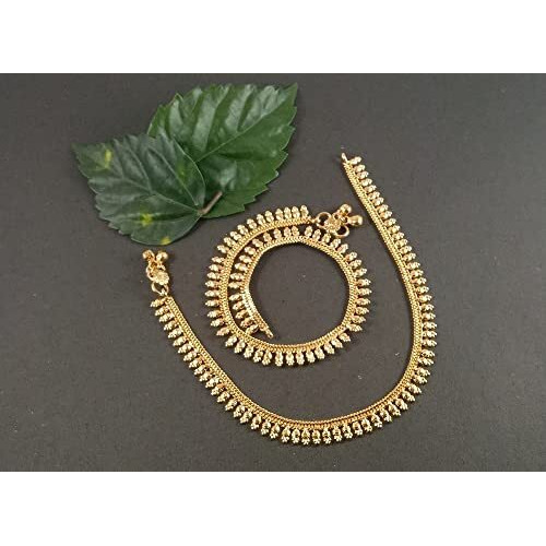CUTE GOLD One Gram Gold Plated & Brass Stylish Anklets Kolusu Payal Ghungroo for Women & Girls (10.5 Inch)