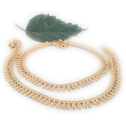 CUTE GOLD One Gram Gold Plated & Brass Stylish Anklets Kolusu Payal Ghungroo for Women & Girls (10.5 Inch)