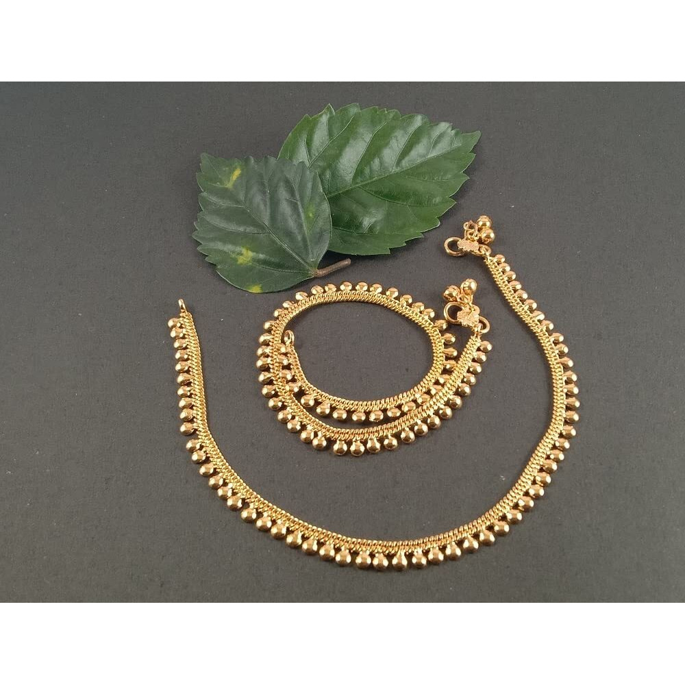 CUTE GOLD One Gram Gold Plated & Brass Stylish Anklets Kolusu Payal Ghungroo for Women & Girls (10.5 Inch)