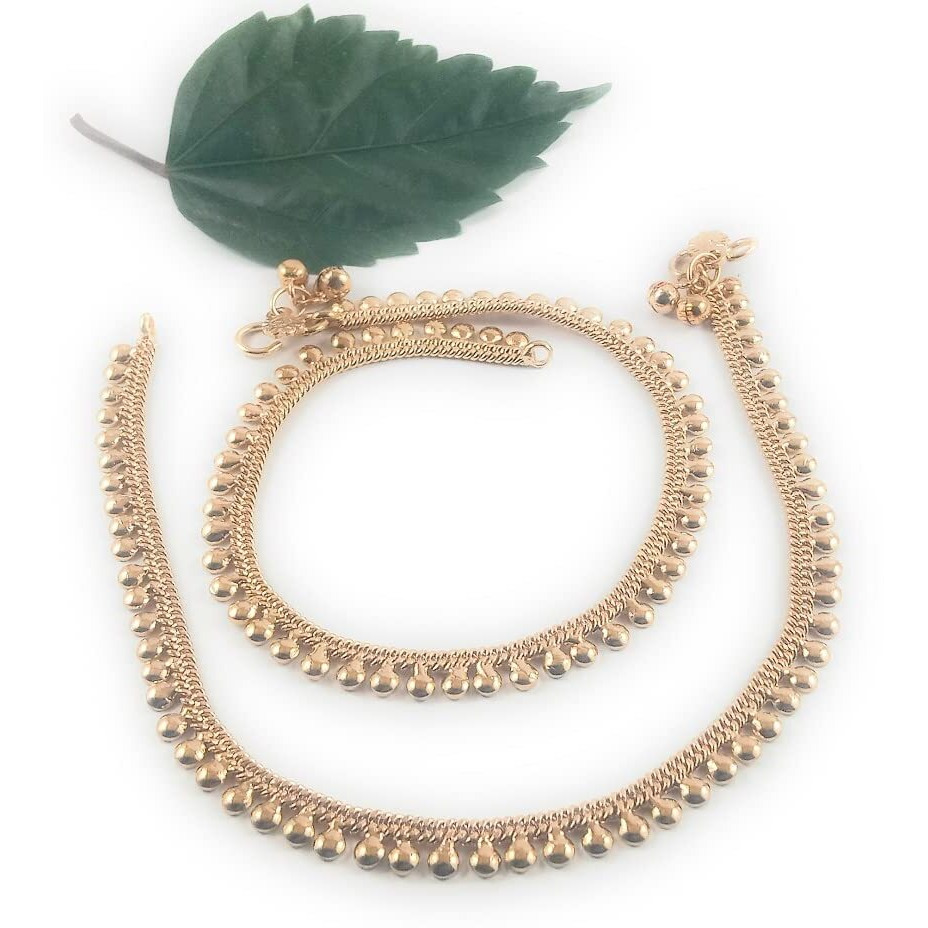 CUTE GOLD One Gram Gold Plated & Brass Stylish Anklets Kolusu Payal Ghungroo for Women & Girls (10.5 Inch)