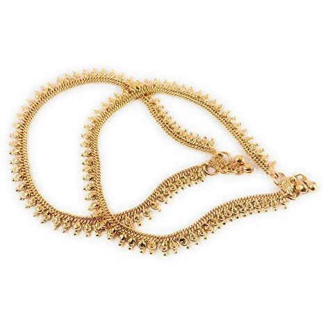 CUTE GOLD One Gram Gold Plated & Brass Stylish Anklets Kolusu Payal Ghungroo for Women & Girls (10.5 Inch)