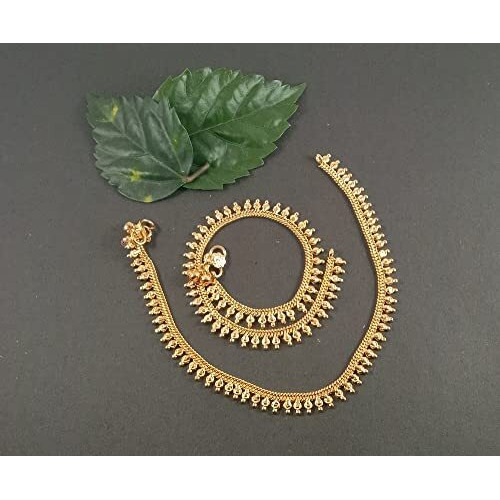 CUTE GOLD One Gram Gold Plated & Brass Stylish Anklets Kolusu Payal Ghungroo for Women & Girls (10.5 Inch)