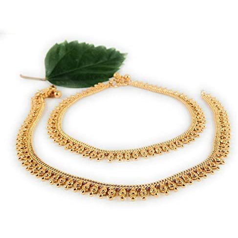 CUTE GOLD One Gram Gold Plated & Brass Stylish Anklets Kolusu Payal Ghungroo for Women & Girls (10.5 Inch)