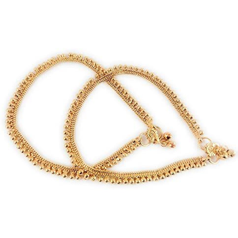 CUTE GOLD One Gram Gold Plated & Brass Stylish Anklets Kolusu Payal Ghungroo for Women & Girls (10.5 Inch)