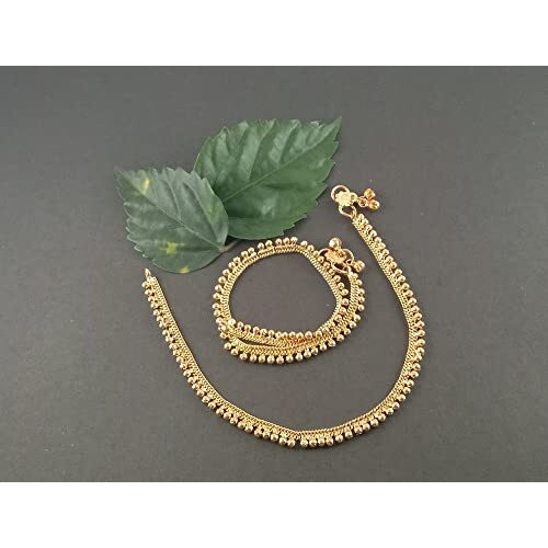 CUTE GOLD One Gram Gold Plated & Brass Stylish Anklets Kolusu Payal Ghungroo for Women & Girls (10.5 Inch)
