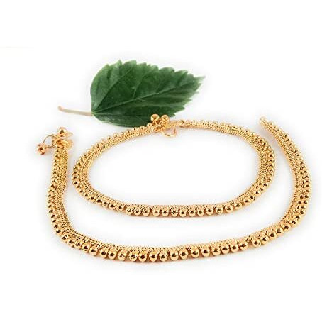 CUTE GOLD One Gram Gold Plated & Brass Stylish Anklets Kolusu Payal Ghungroo for Women & Girls (10.5 Inch)
