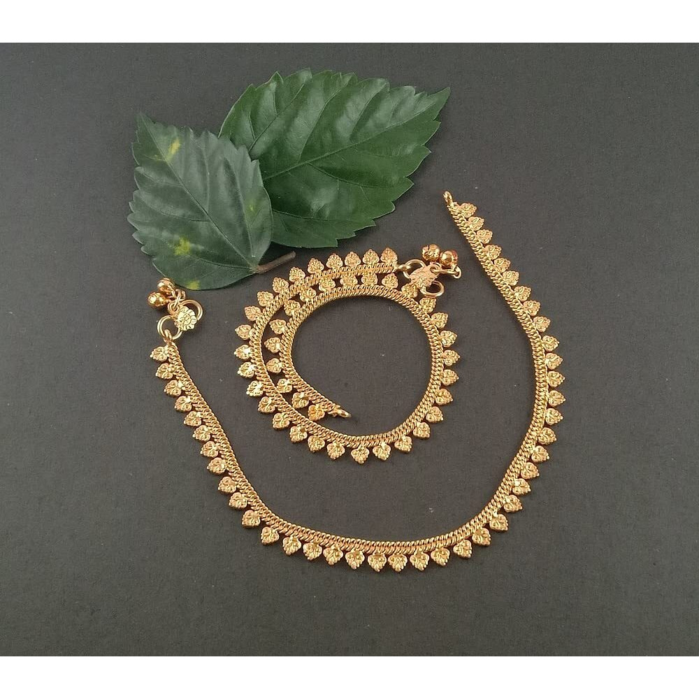 CUTE GOLD One Gram Gold Plated & Brass Stylish Anklets Kolusu Payal Ghungroo for Women & Girls (10.5 Inch)