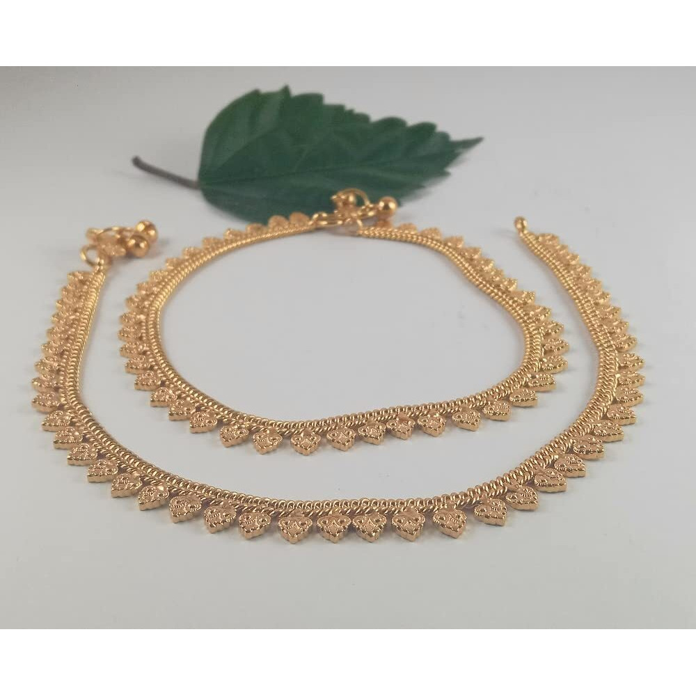 CUTE GOLD One Gram Gold Plated & Brass Stylish Anklets Kolusu Payal Ghungroo for Women & Girls (10.5 Inch)