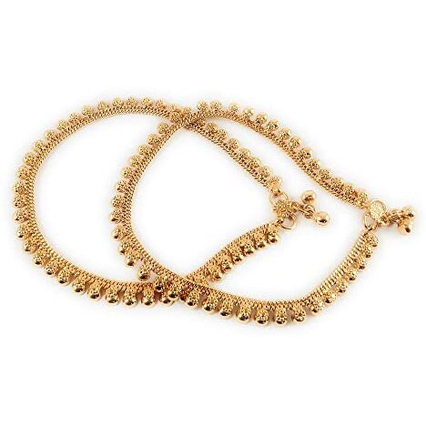 CUTE GOLD One Gram Gold Plated & Brass Stylish Anklets Kolusu Payal Ghungroo for Women & Girls (10.5 Inch)