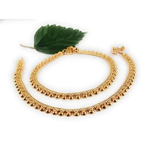 CUTE GOLD One Gram Gold Plated & Brass Stylish Anklets Kolusu Payal Ghungroo for Women & Girls (10.5 Inch)
