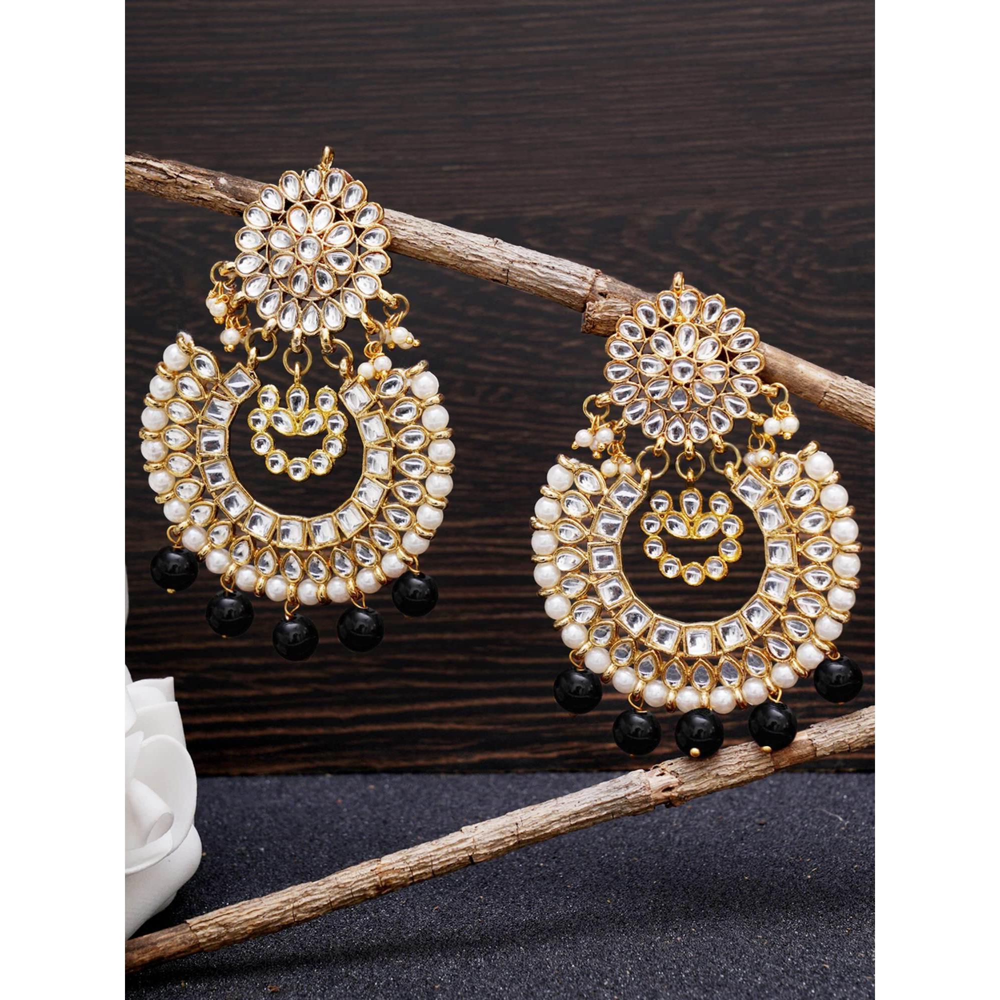 Karatcart Black Drops Kundan Chandbali Earrings for Women